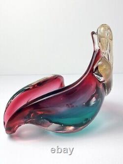 Murano Glass Bowl Seguso Vetri d'Arte Art Glass Pink Gold Aqua Blue Triangle VTG