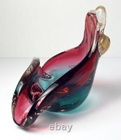 Murano Glass Bowl Seguso Vetri d'Arte Art Glass Pink Gold Aqua Blue Triangle VTG