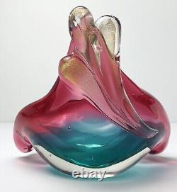 Murano Glass Bowl Seguso Vetri d'Arte Art Glass Pink Gold Aqua Blue Triangle VTG