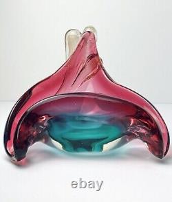 Murano Glass Bowl Seguso Vetri d'Arte Art Glass Pink Gold Aqua Blue Triangle VTG