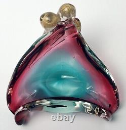 Murano Glass Bowl Seguso Vetri d'Arte Art Glass Pink Gold Aqua Blue Triangle VTG