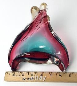 Murano Glass Bowl Seguso Vetri d'Arte Art Glass Pink Gold Aqua Blue Triangle VTG