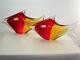 Murano Glass Fish Pair Red and Yellow MCM Vintage 1960's Excellent Condition