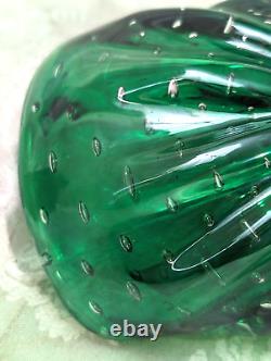Murano Glass Galliano Ferro Bullicante Controlled Bubble Green Bow Bowl