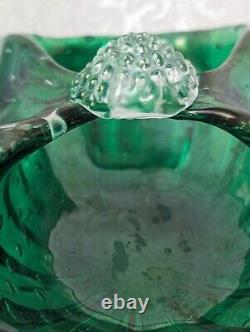 Murano Glass Galliano Ferro Bullicante Controlled Bubble Green Bow Bowl