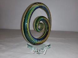 Murano Glass Hand Blown Latticino Swirl Vintage Multi Color Rare 8'' Unique Art