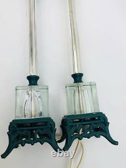 Murano Glass Hollywood Regency Table Lamps Clear Cube Column Mid Century Vintage