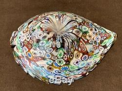 Murano Glass Italy Millefiori Paperweight Leaf Bowl Multi Color 5 3/4 L Vintage