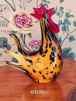 Murano Glass Large Vintage Hand Blown Confetti Rooster MINT