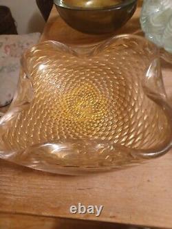 Murano Glass Lemon Serving Bowl Vintage Clear Rose Gold Fleck