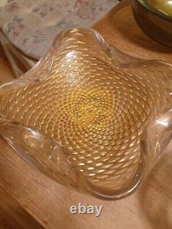 Murano Glass Lemon Serving Bowl Vintage Clear Rose Gold Fleck