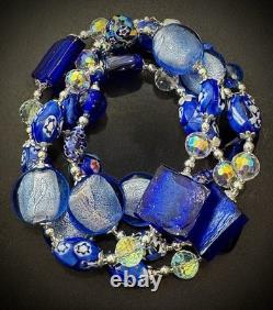 Murano Glass Necklace Featuring Vintage Cobalt, Periwinkle & Clear Foil Glass
