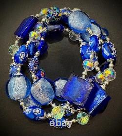 Murano Glass Necklace Featuring Vintage Cobalt, Periwinkle & Clear Foil Glass