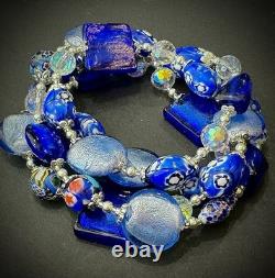Murano Glass Necklace Featuring Vintage Cobalt, Periwinkle & Clear Foil Glass