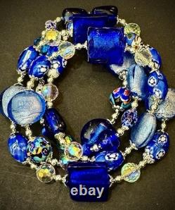 Murano Glass Necklace Featuring Vintage Cobalt, Periwinkle & Clear Foil Glass