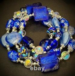 Murano Glass Necklace Featuring Vintage Cobalt, Periwinkle & Clear Foil Glass