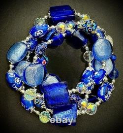 Murano Glass Necklace Featuring Vintage Cobalt, Periwinkle & Clear Foil Glass