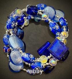 Murano Glass Necklace Featuring Vintage Cobalt, Periwinkle & Clear Foil Glass