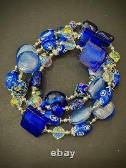 Murano Glass Necklace Featuring Vintage Cobalt, Periwinkle & Clear Foil Glass
