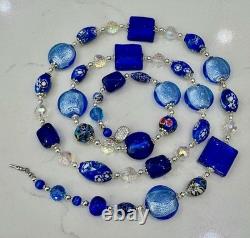 Murano Glass Necklace Featuring Vintage Cobalt, Periwinkle & Clear Foil Glass