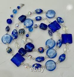 Murano Glass Necklace Featuring Vintage Cobalt, Periwinkle & Clear Foil Glass