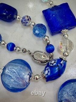 Murano Glass Necklace Featuring Vintage Cobalt, Periwinkle & Clear Foil Glass