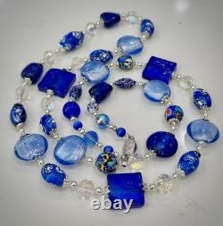 Murano Glass Necklace Featuring Vintage Cobalt, Periwinkle & Clear Foil Glass