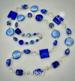 Murano Glass Necklace Featuring Vintage Cobalt, Periwinkle & Clear Foil Glass