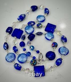 Murano Glass Necklace Featuring Vintage Cobalt, Periwinkle & Clear Foil Glass