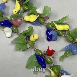 Murano Glass Necklace Venetian Bird Leaves Multi Color Cluster Vintage Funky 18