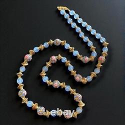 Murano Glass Necklace Wedding Cake Beads Blue Opaline Gold Tone Vintage 28 Murano Glass Necklace Wedding Cake Beads Blue Opaline Gold Tone Vintage 28
