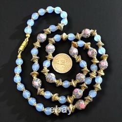 Murano Glass Necklace Wedding Cake Beads Blue Opaline Gold Tone Vintage 28 Murano Glass Necklace Wedding Cake Beads Blue Opaline Gold Tone Vintage 28
