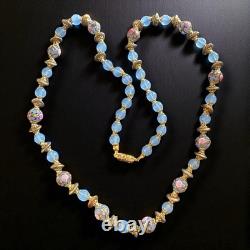 Murano Glass Necklace Wedding Cake Beads Blue Opaline Gold Tone Vintage 28 Murano Glass Necklace Wedding Cake Beads Blue Opaline Gold Tone Vintage 28