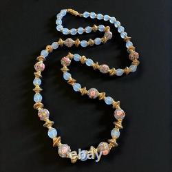 Murano Glass Necklace Wedding Cake Beads Blue Opaline Gold Tone Vintage 28 Murano Glass Necklace Wedding Cake Beads Blue Opaline Gold Tone Vintage 28