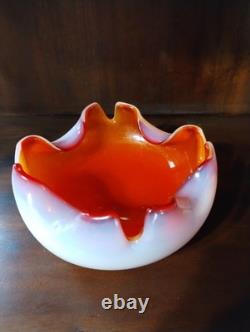Murano Glass Opalescent Pink Red Tri Color Candy Dish. Vintage 1950's Italian
