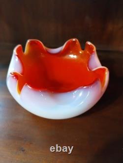 Murano Glass Opalescent Pink Red Tri Color Candy Dish. Vintage 1950's Italian