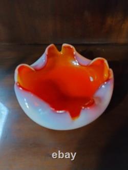 Murano Glass Opalescent Pink Red Tri Color Candy Dish. Vintage 1950's Italian