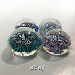 Murano Glass Paperweight Lot Of 4 Vintage Millefiori Turquoise Red Art Deco