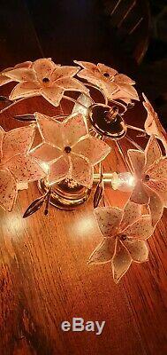Murano Glass Pink Tulip Ceiling Light, Handblown Chandelier, Mcm, 1970s, Vintage