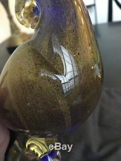 Murano Glass Signed Pair 11 Cockatoos Birds Sandro Frattin Gold Flecks Vintage