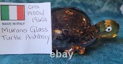 Murano Glass Turtle Ashtray, Authentic Vintage Blown Art Glass