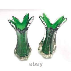 Murano Glass Vase -Emerald Green- Bubbles 8 HEAVY- Vintage 1970s