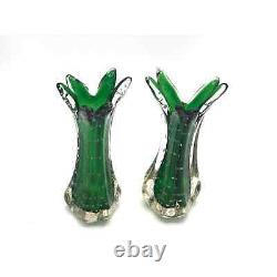 Murano Glass Vase -Emerald Green- Bubbles 8 HEAVY- Vintage 1970s
