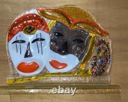 Murano Glass Vase Sculpture Vintage, Etched, Signed