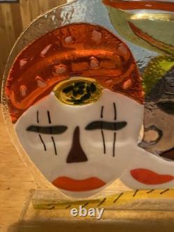 Murano Glass Vase Sculpture Vintage, Etched, Signed