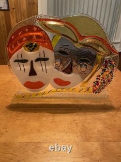 Murano Glass Vase Sculpture Vintage, Etched, Signed