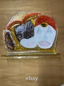 Murano Glass Vase Sculpture Vintage, Etched, Signed