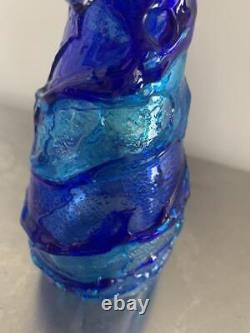 Murano Glass Venetian Flower Vase Vintage antique Blue H 17cm 2