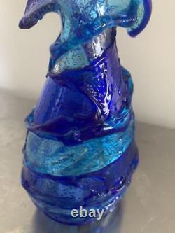 Murano Glass Venetian Flower Vase Vintage antique Blue H 17cm 2
