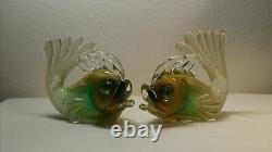 Murano Glass Vintage Archimede Seguso Gold/Green Fish Pair 9 Labeled